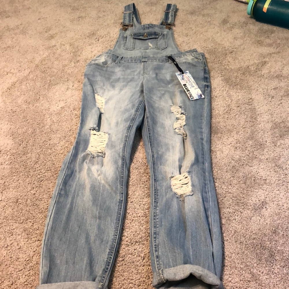 light washed ripped overalls